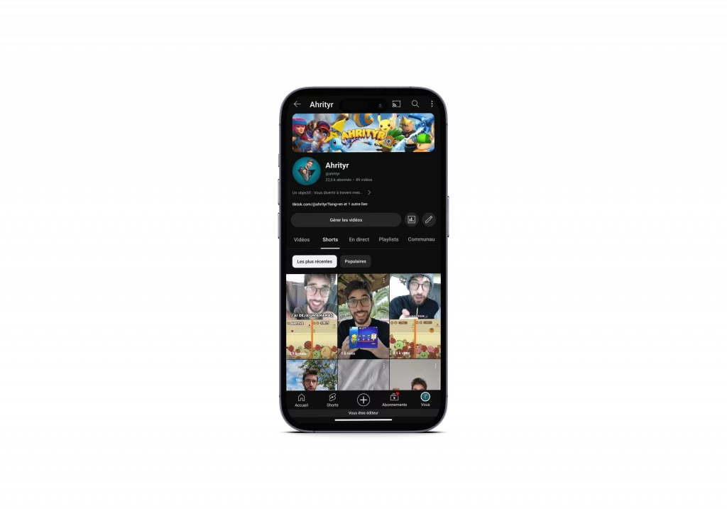 Mockup smartphone de la chaine Youtube d'Ahrityr